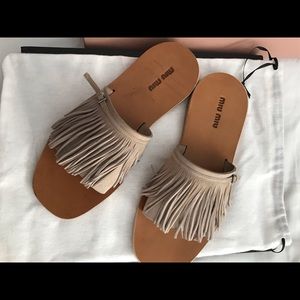 Miu Miu fringe-trimmed slide sandals- NEW